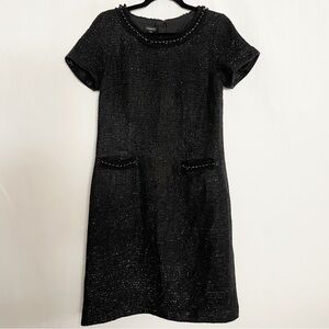 Talbots 10 Tweed Beaded Accents Embellished Collar LBD Black Dress